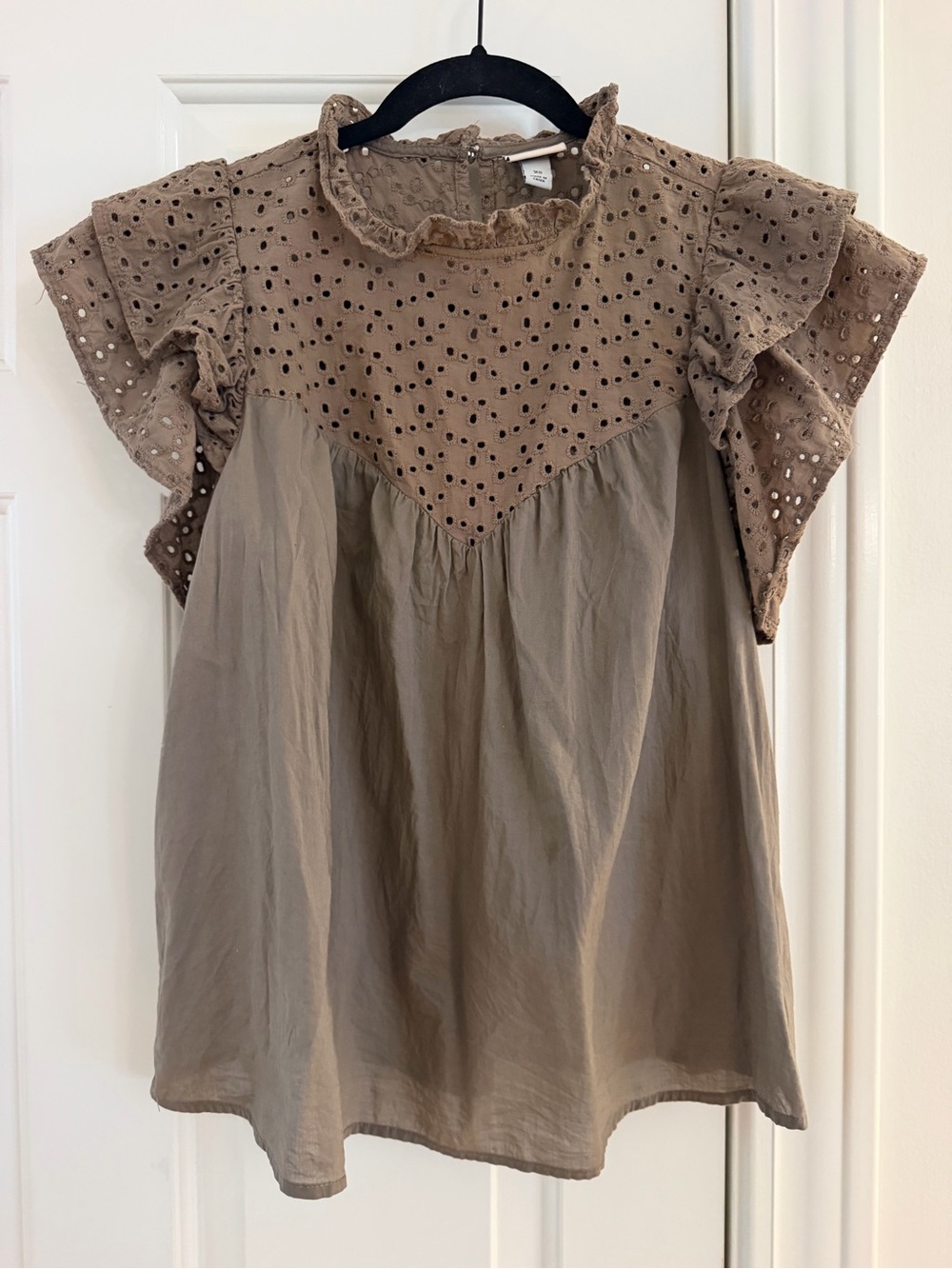 a new day Taupe Eyelet Ruffle Yoke Flutter Sleeve Top